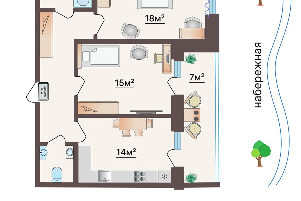 Продаётся 2-комнатная квартира, 60.5 м²
