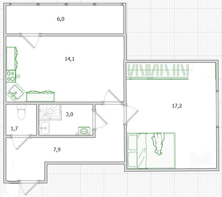 Продаётся 1-комнатная квартира, 43.6 м²