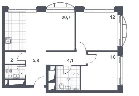 Продаётся 2-комнатная квартира, 59.4 м²