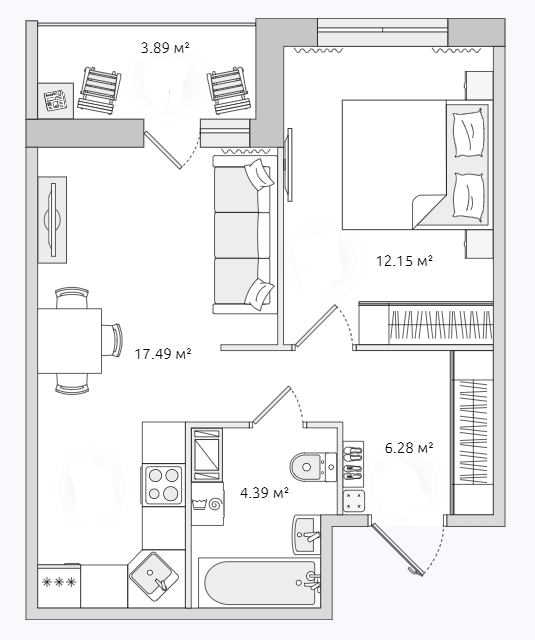 Продаётся 1-комнатная квартира, 39.9 м²