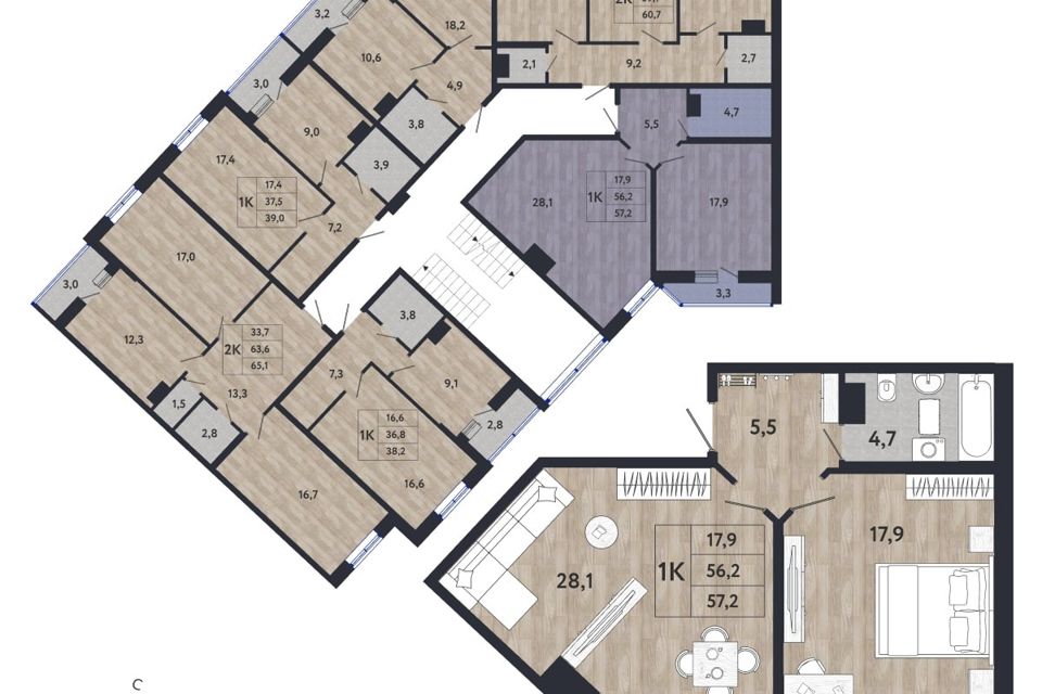Продаётся 1-комнатная квартира, 56.2 м²