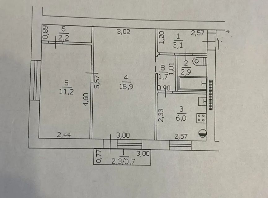Продаётся 2-комнатная квартира, 45 м²