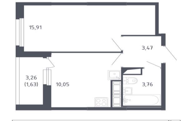 Продаётся 1-комнатная квартира, 34.82 м²