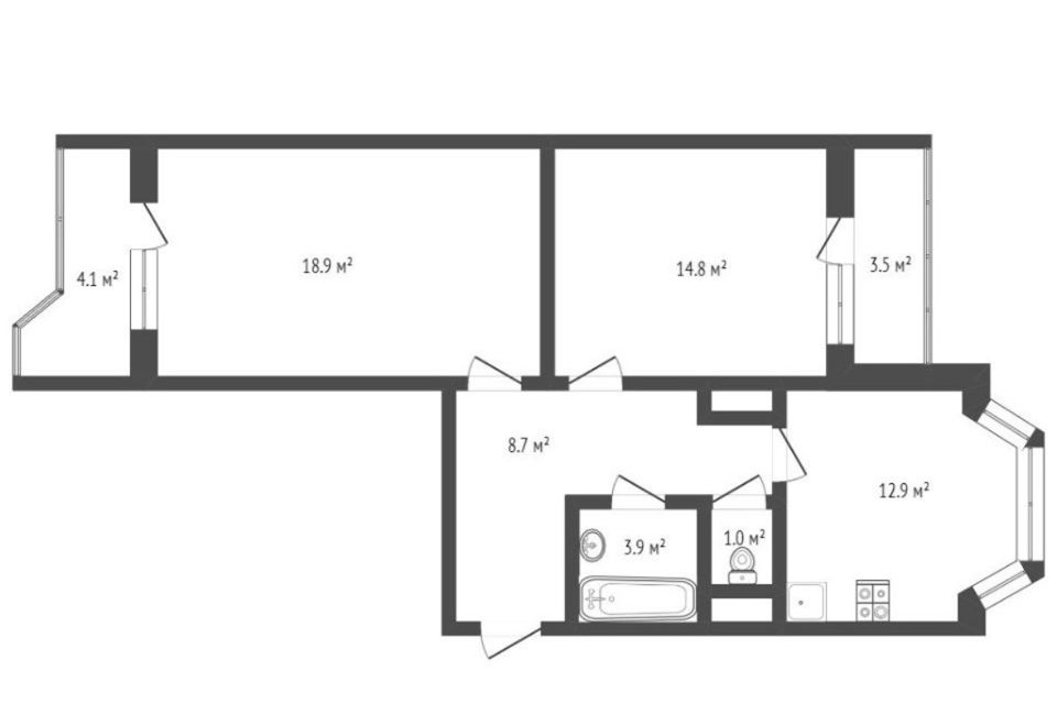 Продаётся 2-комнатная квартира, 60.5 м²