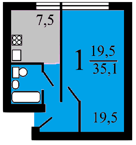 Продаётся 1-комнатная квартира, 35 м²