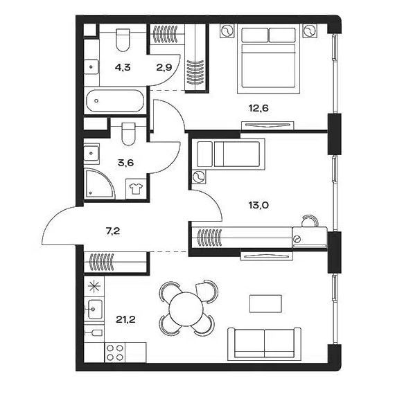 Продаётся 2-комнатная квартира, 64.8 м²