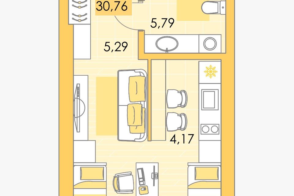 Продаётся студия, 30.6 м²