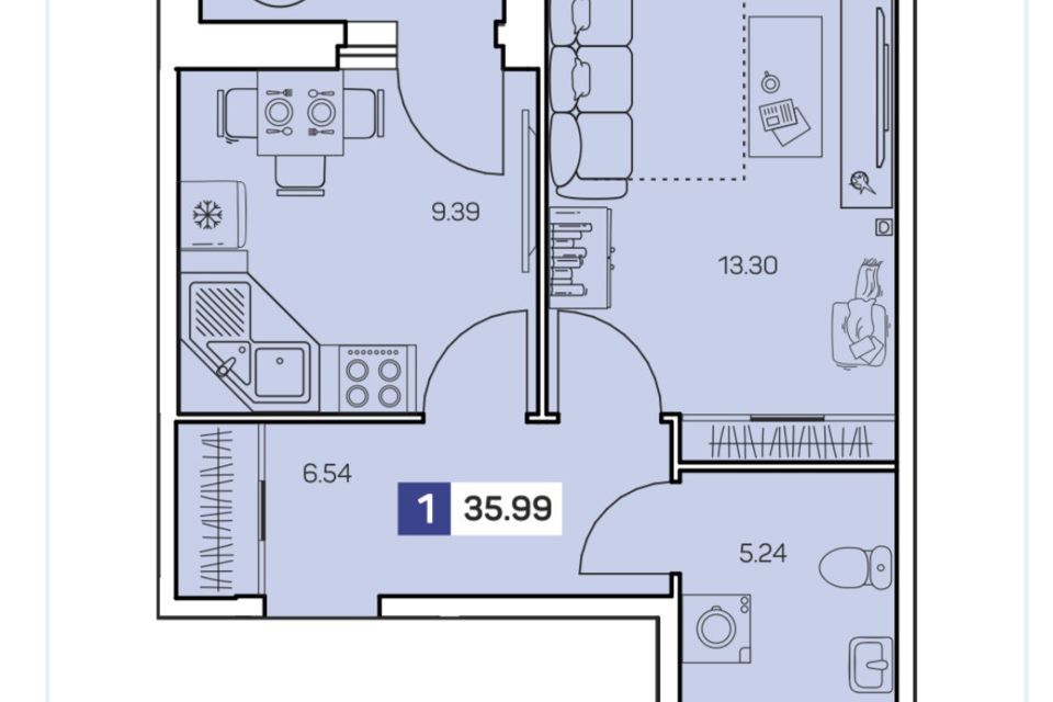 Продаётся 1-комнатная квартира, 35.99 м²