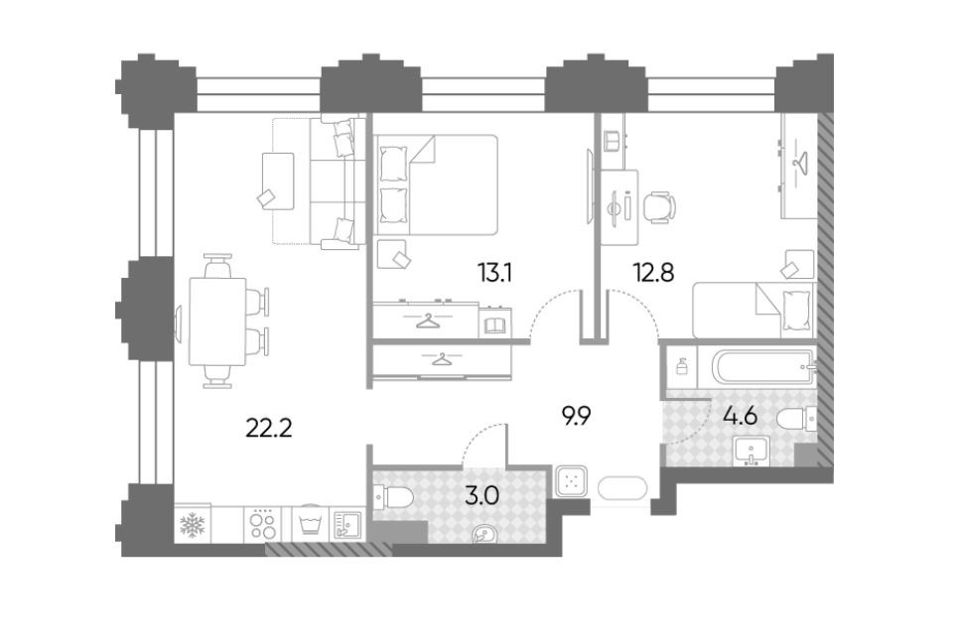 Продаётся 2-комнатная квартира, 65.6 м²