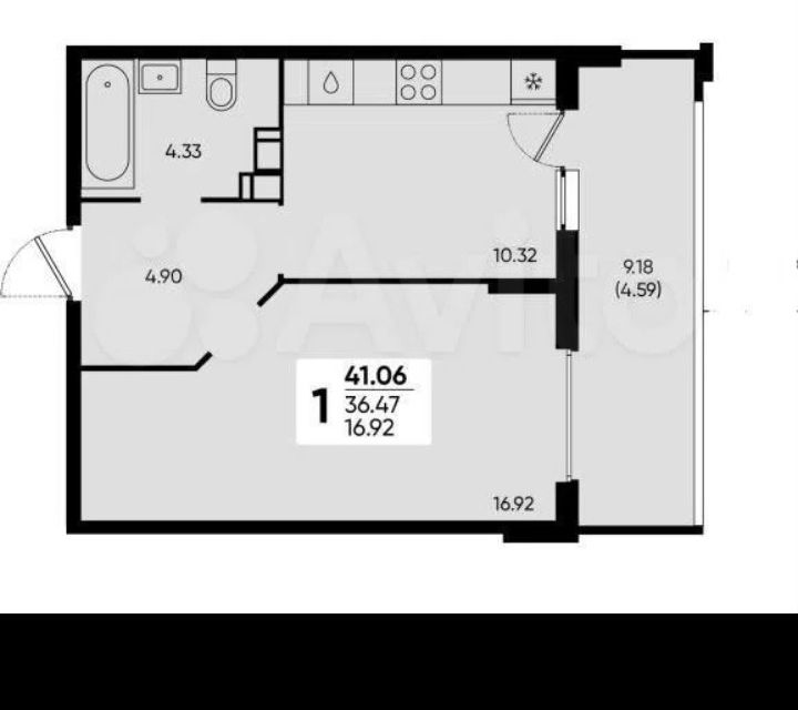 Продаётся 1-комнатная квартира, 41 м²