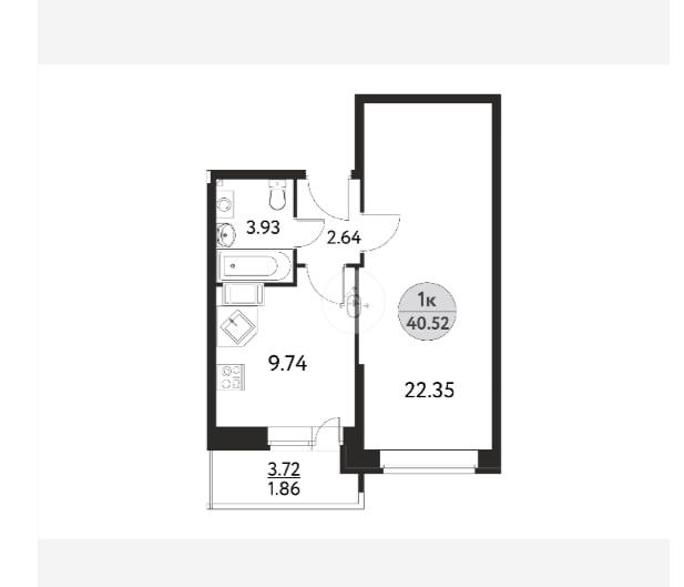 Продаётся 1-комнатная квартира, 39.5 м²