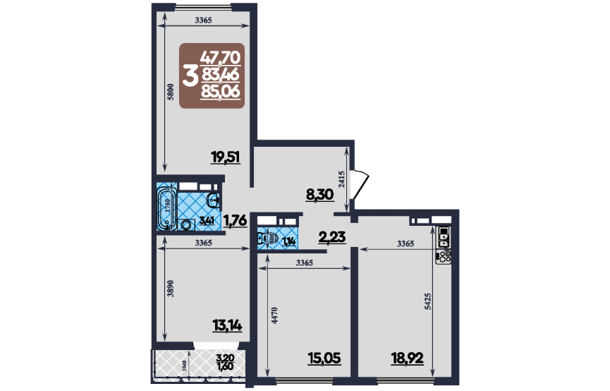 Продаётся 3-комнатная квартира, 85 м²
