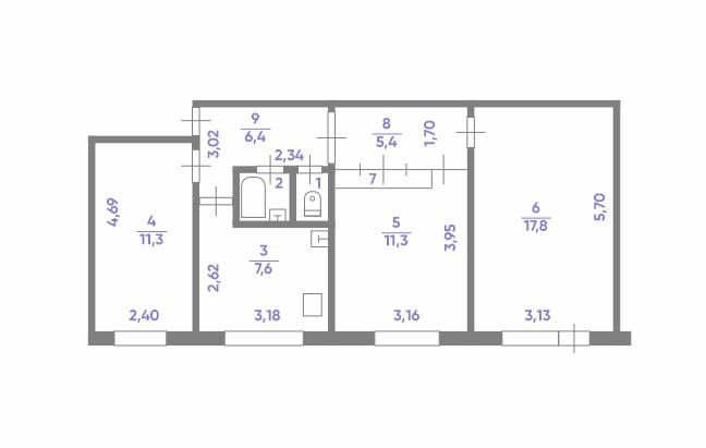 Продаётся 3-комнатная квартира, 64.3 м²