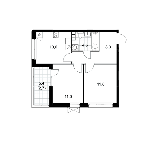 Продаётся 2-комнатная квартира, 48.9 м²