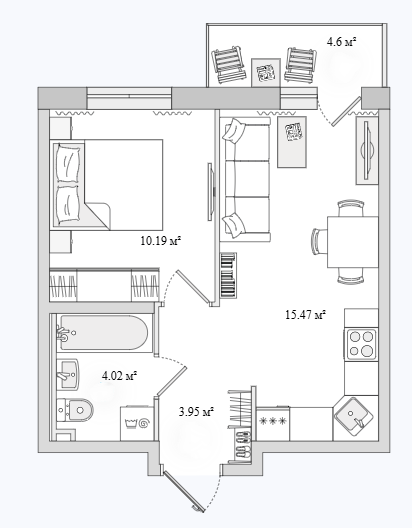 Продаётся 1-комнатная квартира, 33.7 м²