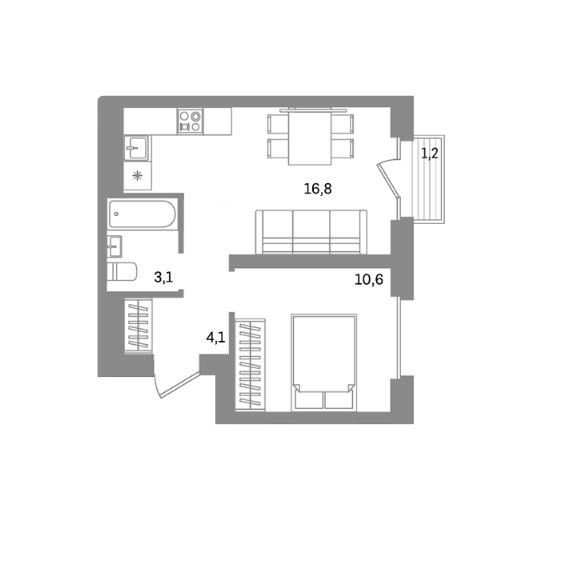 Продаётся 1-комнатная квартира, 35.8 м²