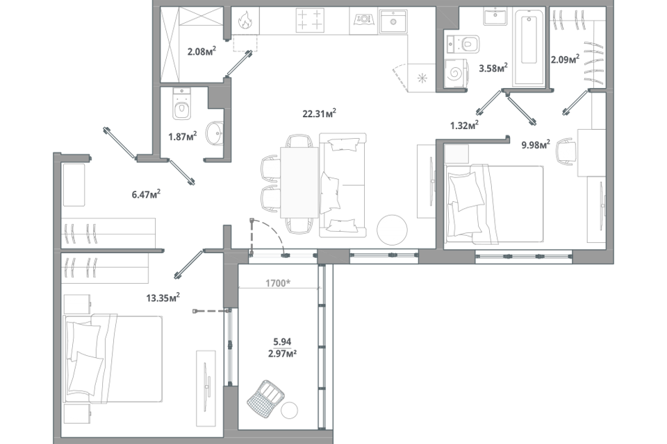 Продаётся 2-комнатная квартира, 62.5 м²
