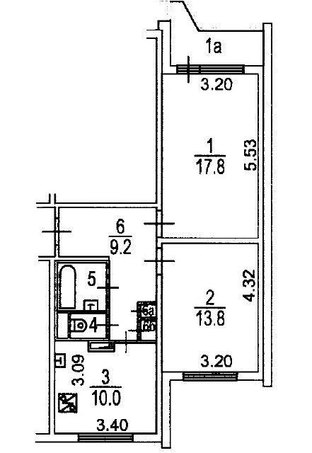 Продаётся 2-комнатная квартира, 55.5 м²