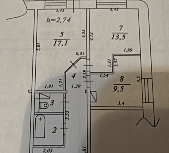 Продаётся 2-комнатная квартира, 61.4 м²