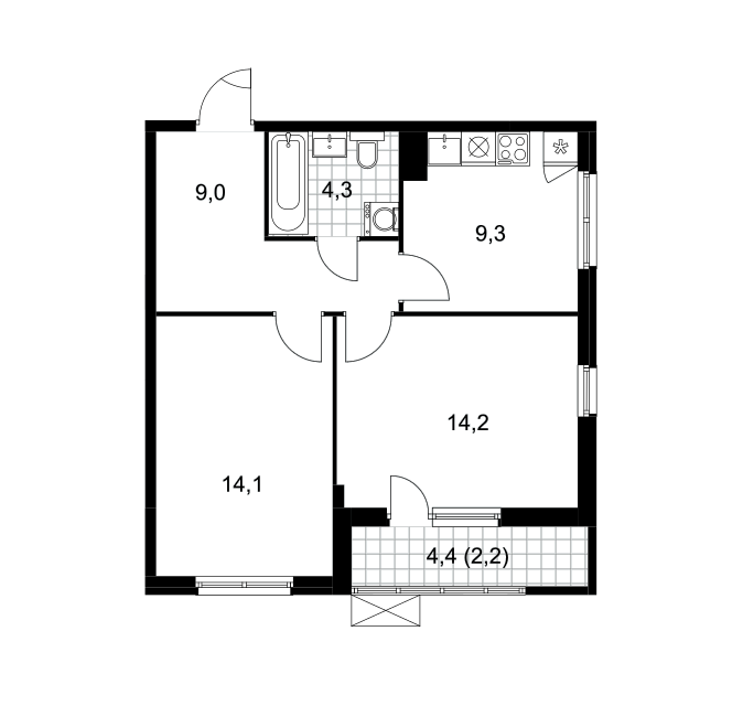 Продаётся 2-комнатная квартира, 53.1 м²