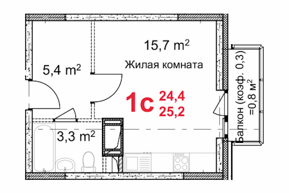 Продаётся студия, 25.2 м²