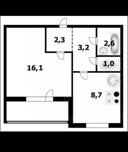 Продаётся 1-комнатная квартира, 38 м²