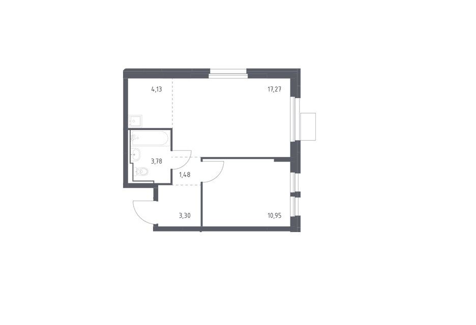 Продаётся 1-комнатная квартира, 40.91 м²