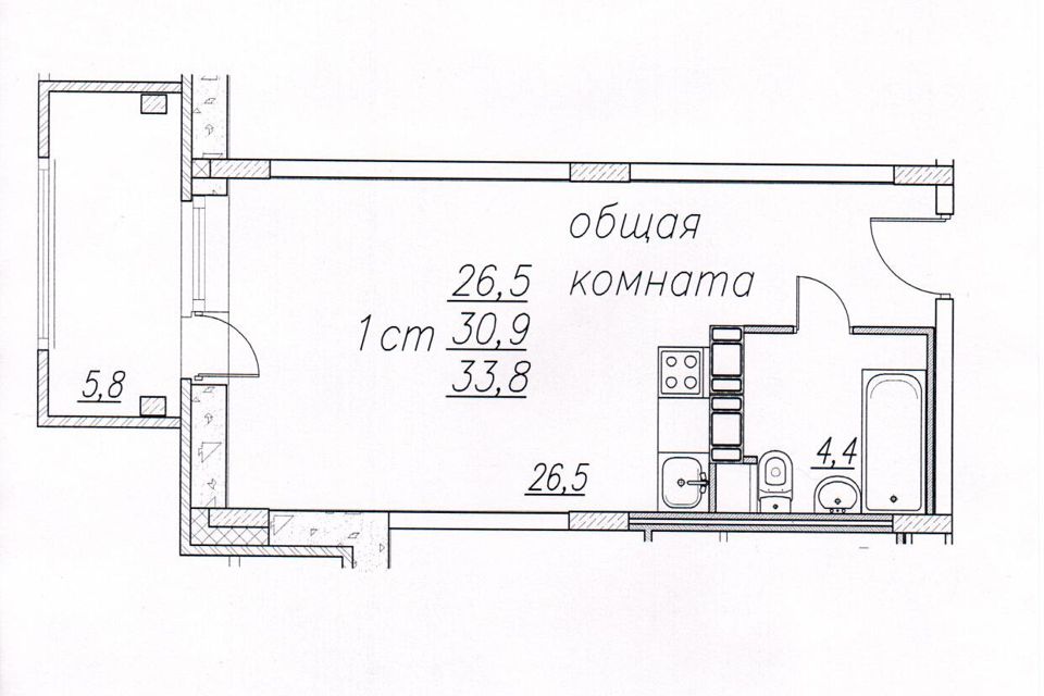 Продаётся студия, 33.8 м²