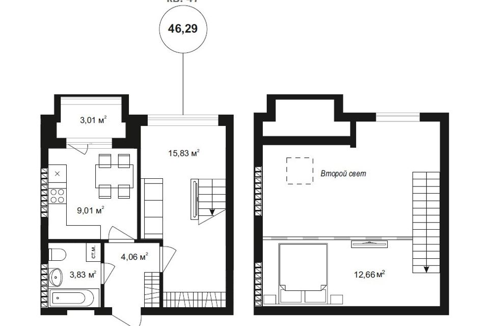 Продаётся 2-комнатная квартира, 33.63 м²