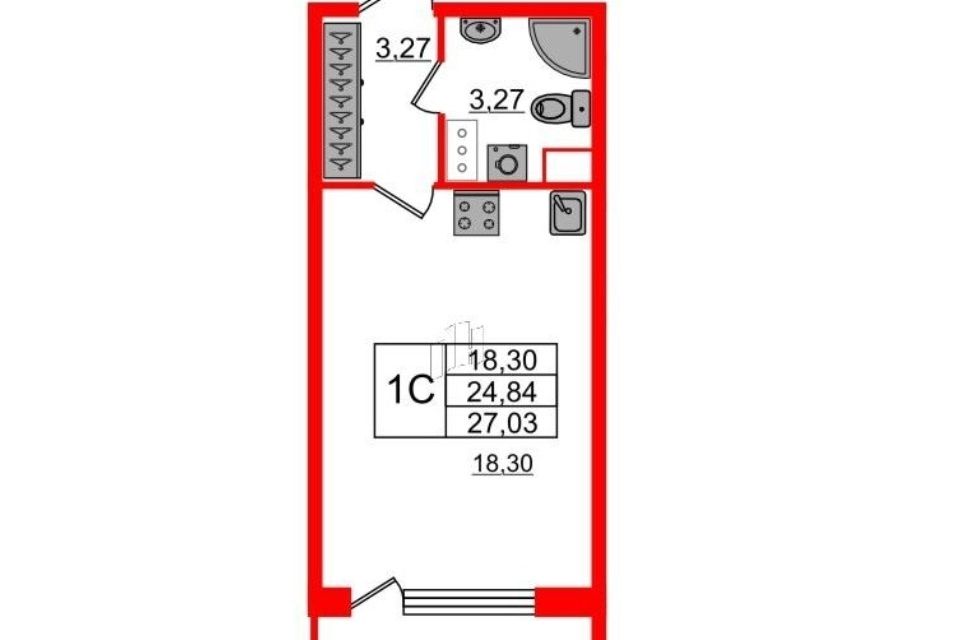 Продаётся студия, 27 м²