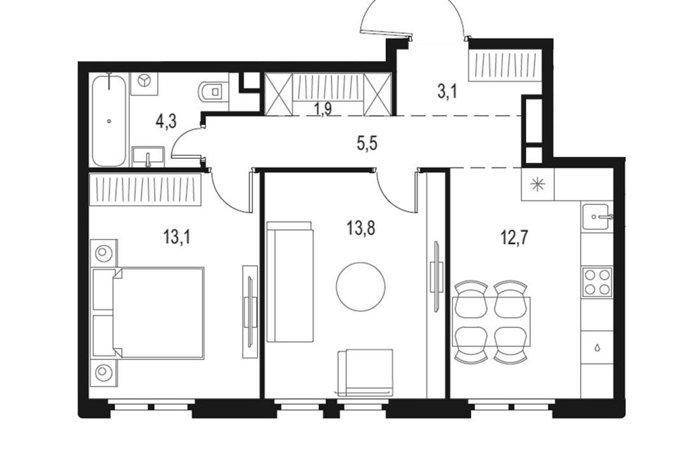 Продаётся 2-комнатная квартира, 54.4 м²