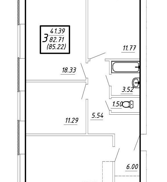 Продаётся 3-комнатная квартира, 82.7 м²