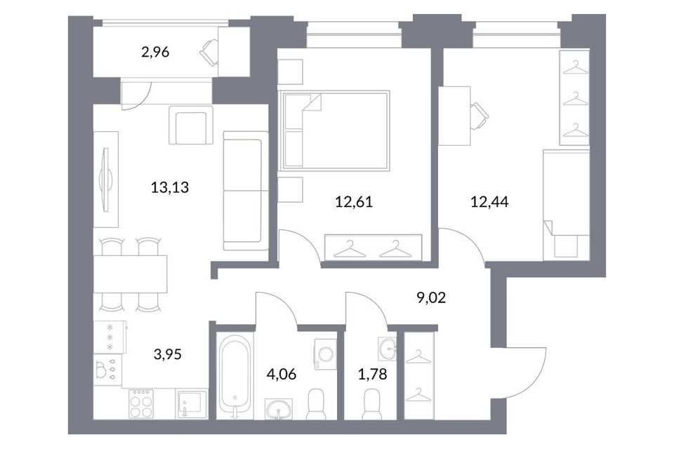 Продаётся 3-комнатная квартира, 60.1 м²