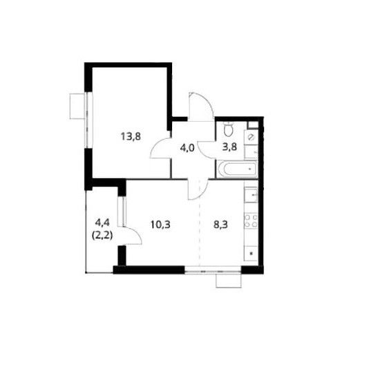 Продаётся 1-комнатная квартира, 42.4 м²