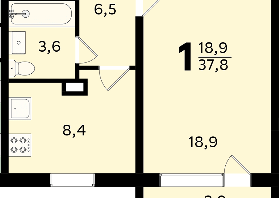 Продаётся 1-комнатная квартира, 37.9 м²