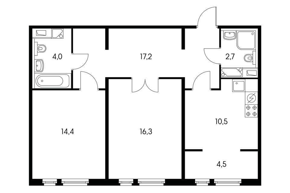 Продаётся 2-комнатная квартира, 69.3 м²
