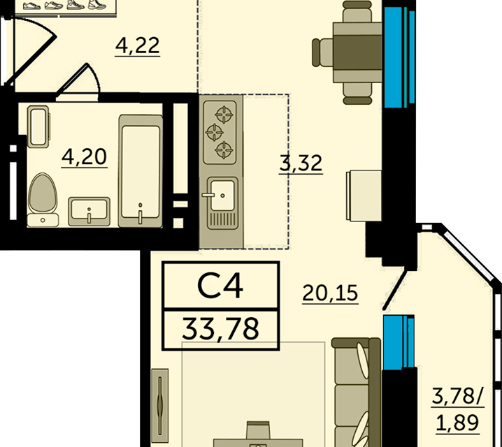 Продаётся студия, 33.3 м²