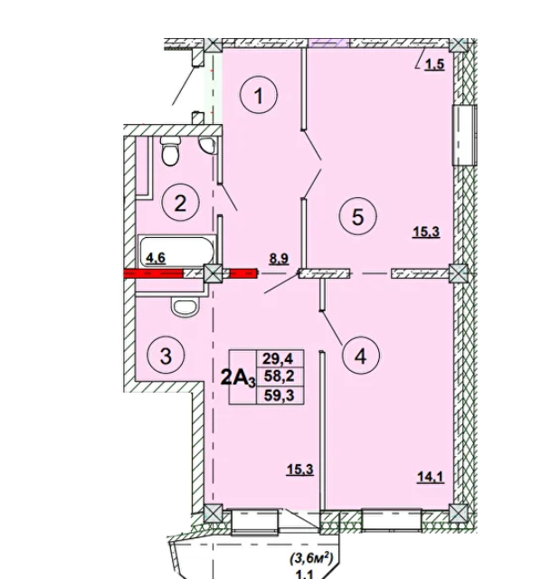 Продаётся 2-комнатная квартира, 59.3 м²