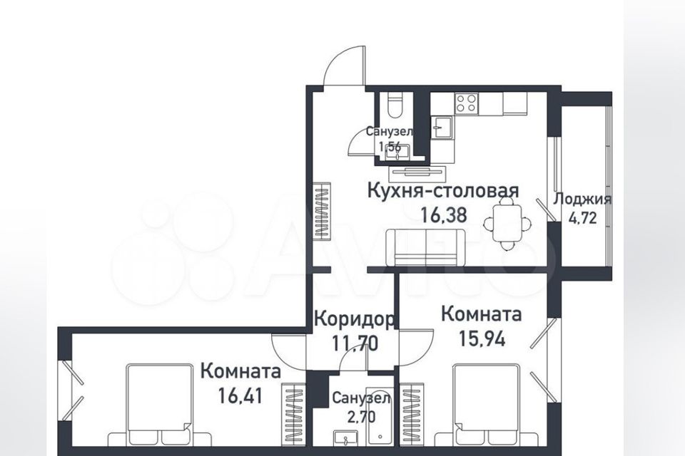 Продаётся 2-комнатная квартира, 65 м²