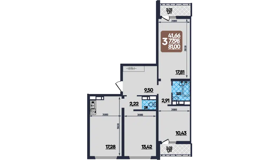 Продаётся 3-комнатная квартира, 81 м²