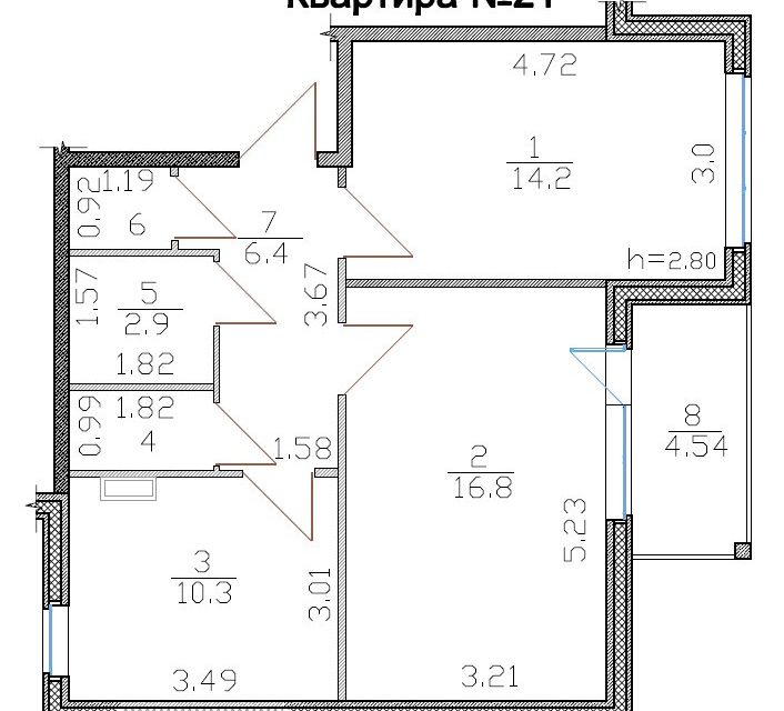 Продаётся 2-комнатная квартира, 52.9 м²