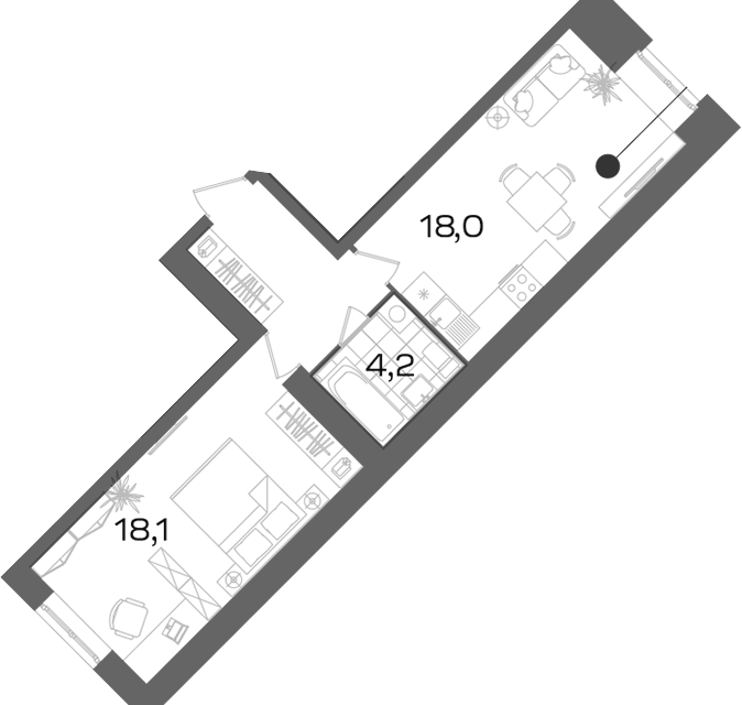 Продаётся 1-комнатная квартира, 46.9 м²