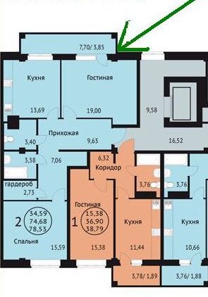 Продаётся 2-комнатная квартира, 78.5 м²