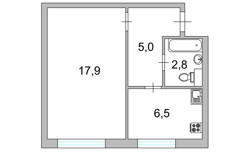 Продаётся 1-комнатная квартира, 32.2 м²