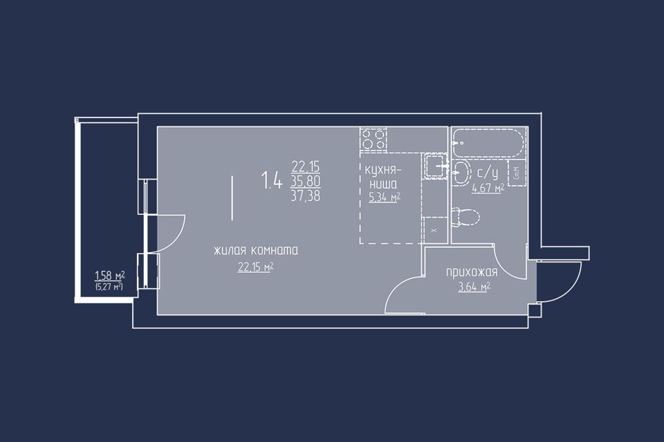 Продаётся 1-комнатная квартира, 37 м²