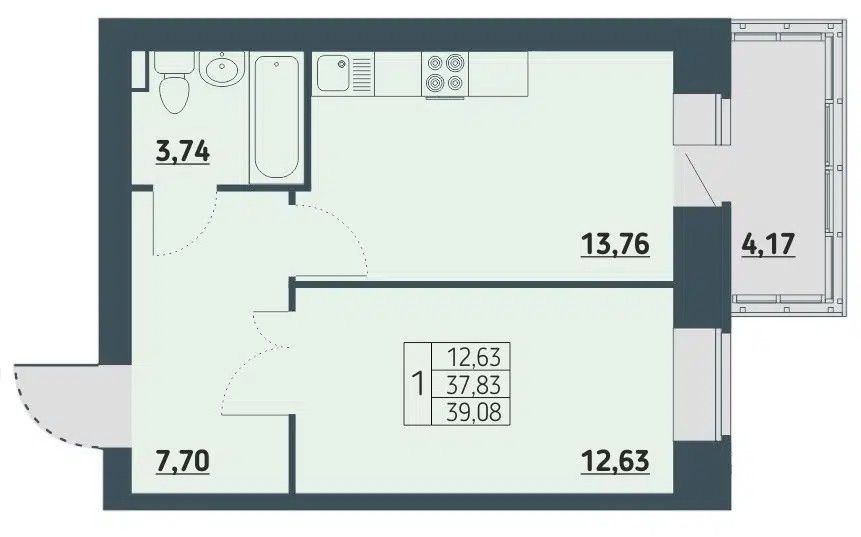 Продаётся 1-комнатная квартира, 38.2 м²