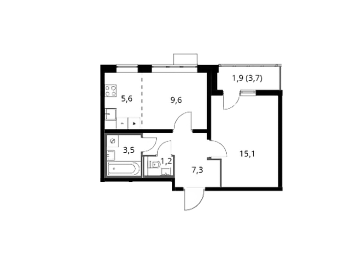 Продаётся 1-комнатная квартира, 44.2 м²