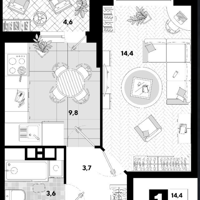 Продаётся 1-комнатная квартира, 36.6 м²