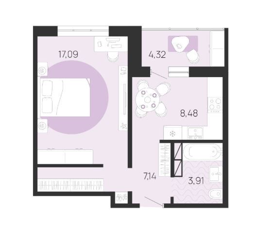 Продаётся 1-комнатная квартира, 38.78 м²