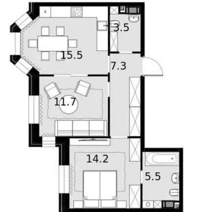Продаётся 2-комнатная квартира, 58 м²